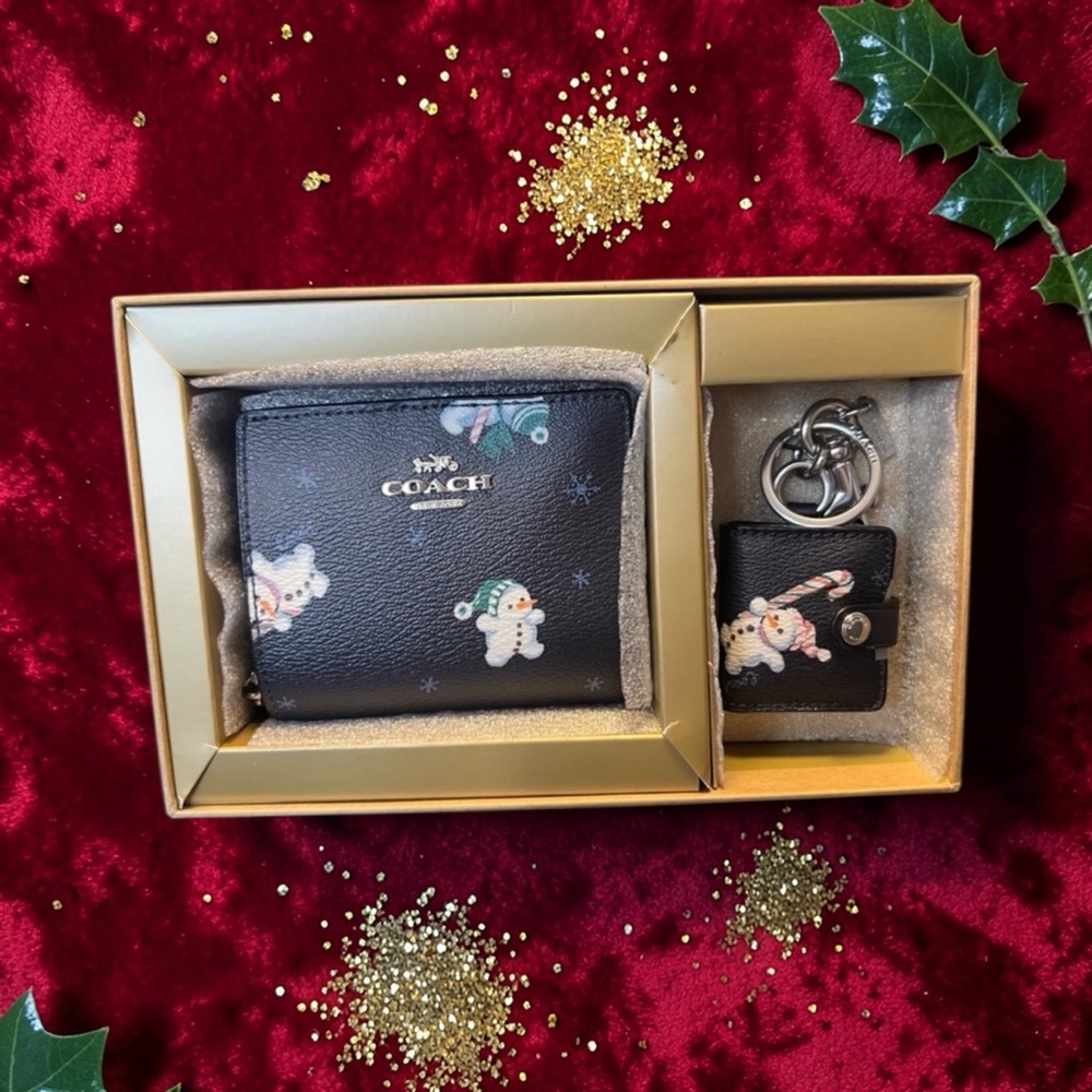 Coach Blue Snowman Wallet and Key Picture Holder Set NIB